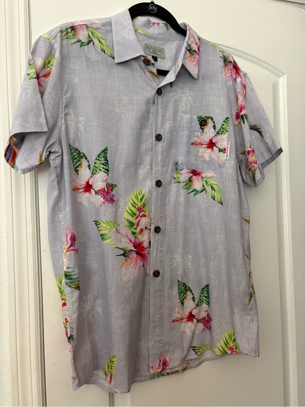 Baja Llama lightweight cotton Hawaiian floral camp shirt size L